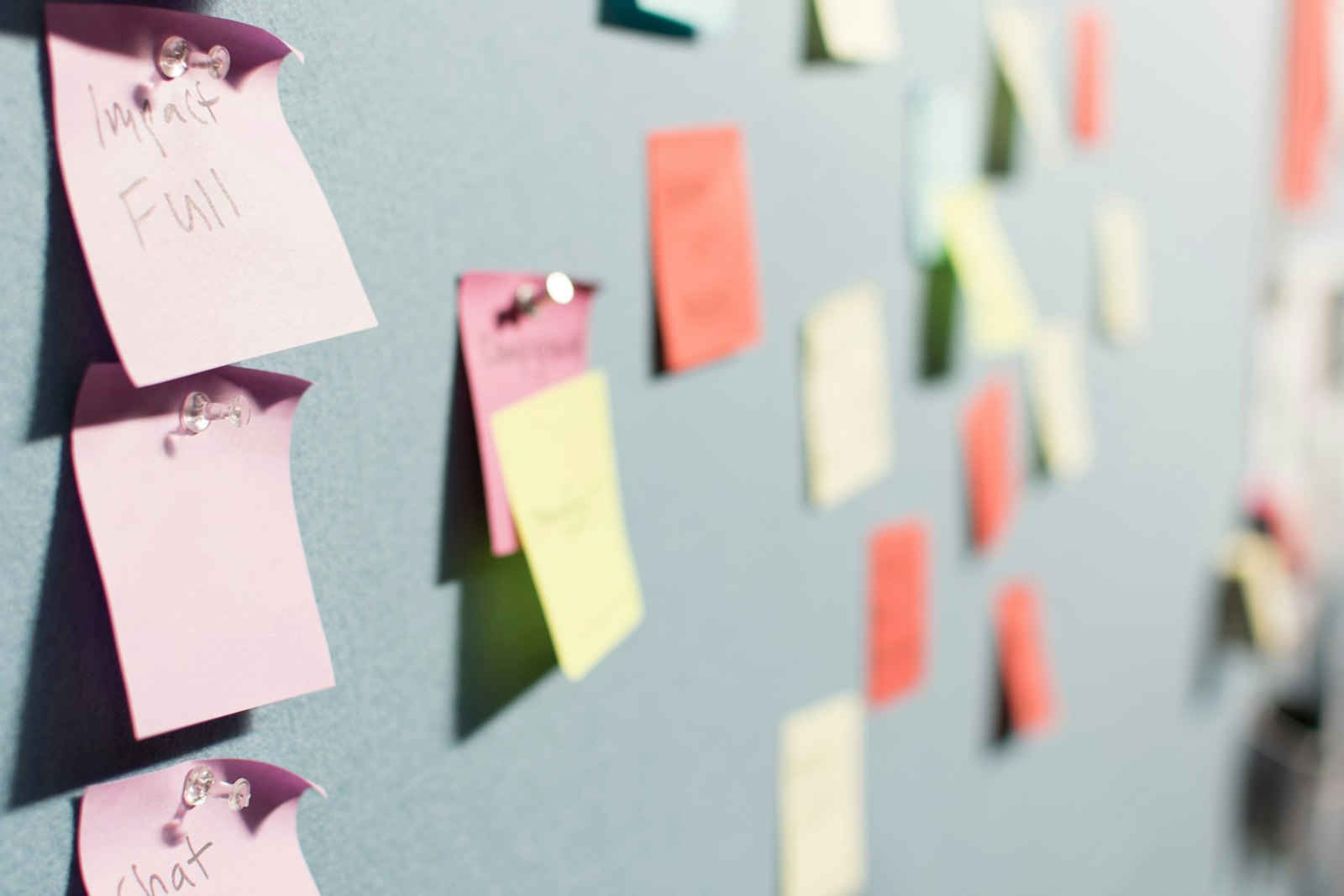 Colourful notes pinned across a board in columns