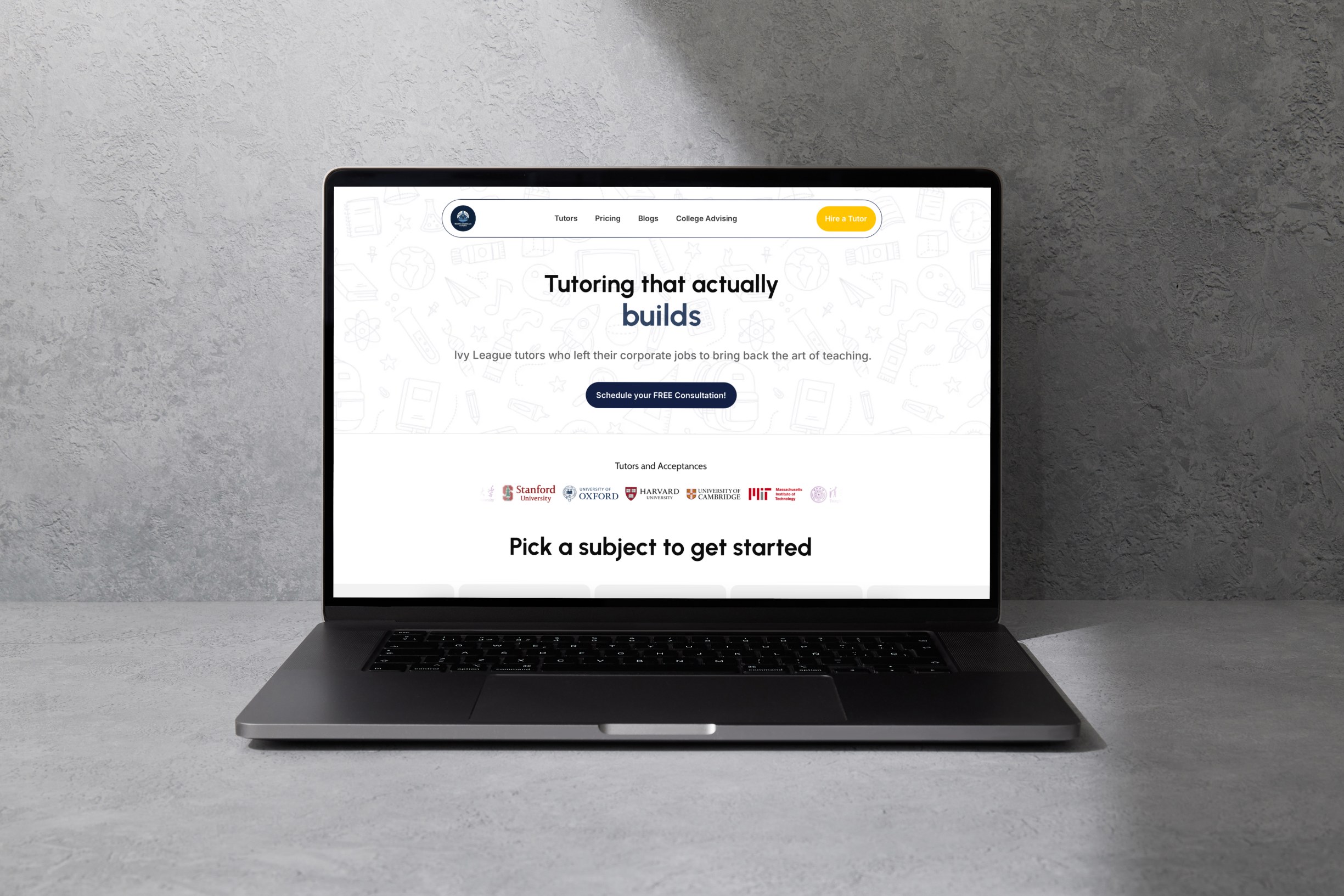 The North American Tutors homepage on a laptop, headline reading Tutoring that actually builds