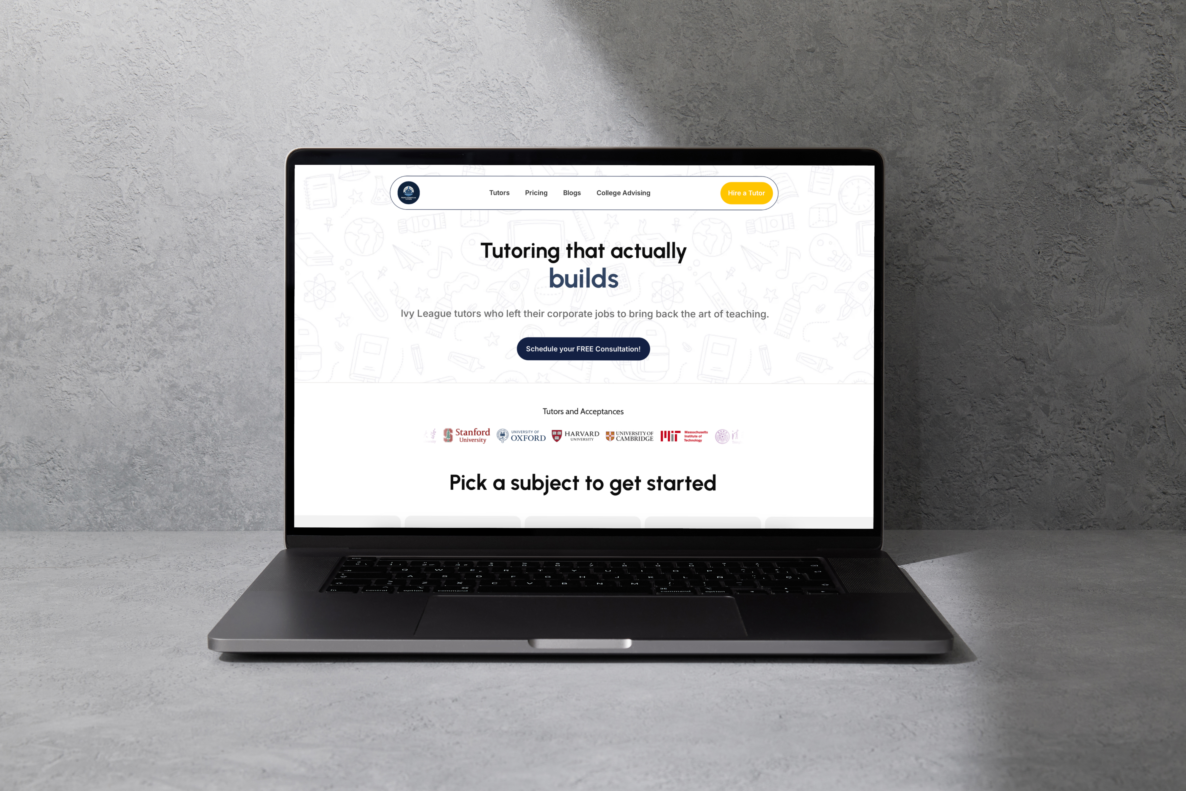 The North American Tutors homepage on a laptop, headline reading Tutoring that actually builds