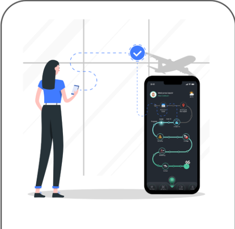 Storyboard frame 3: At the desk, phone in hand: check-in opens the upcoming steps and guidance.