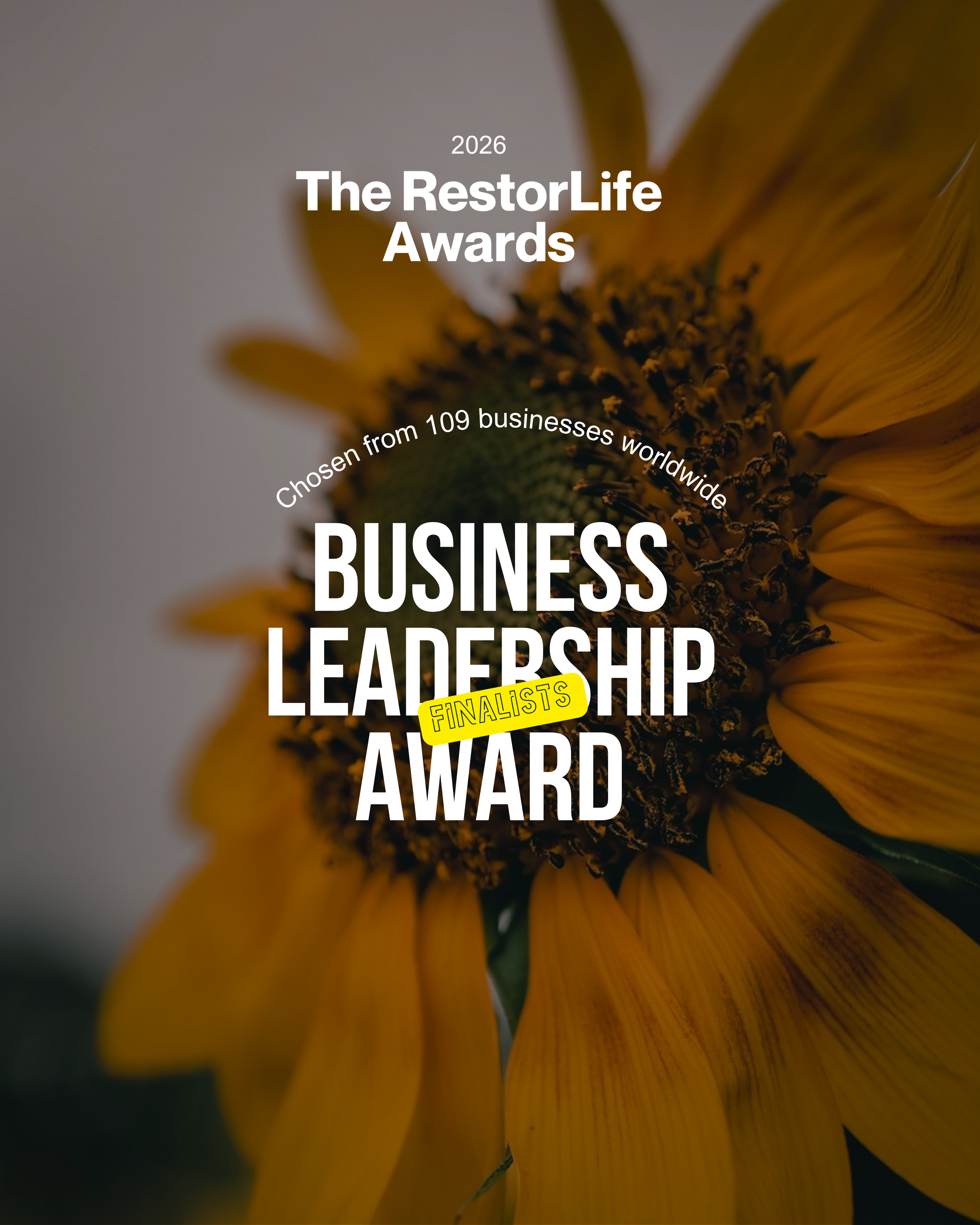 Instagram post announcing the Business Leadership Award finalists over a sunflower