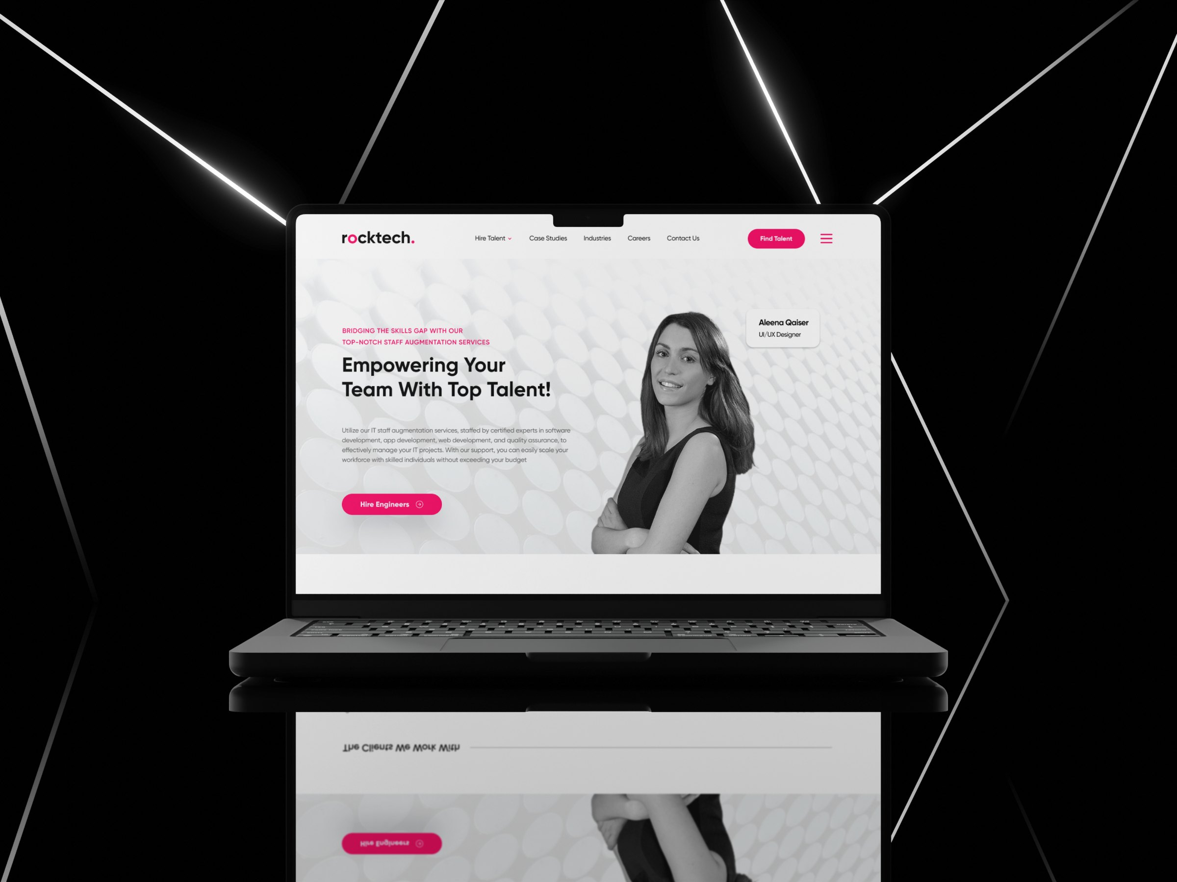 The Rocktech homepage on a laptop, empowering your team with top talent