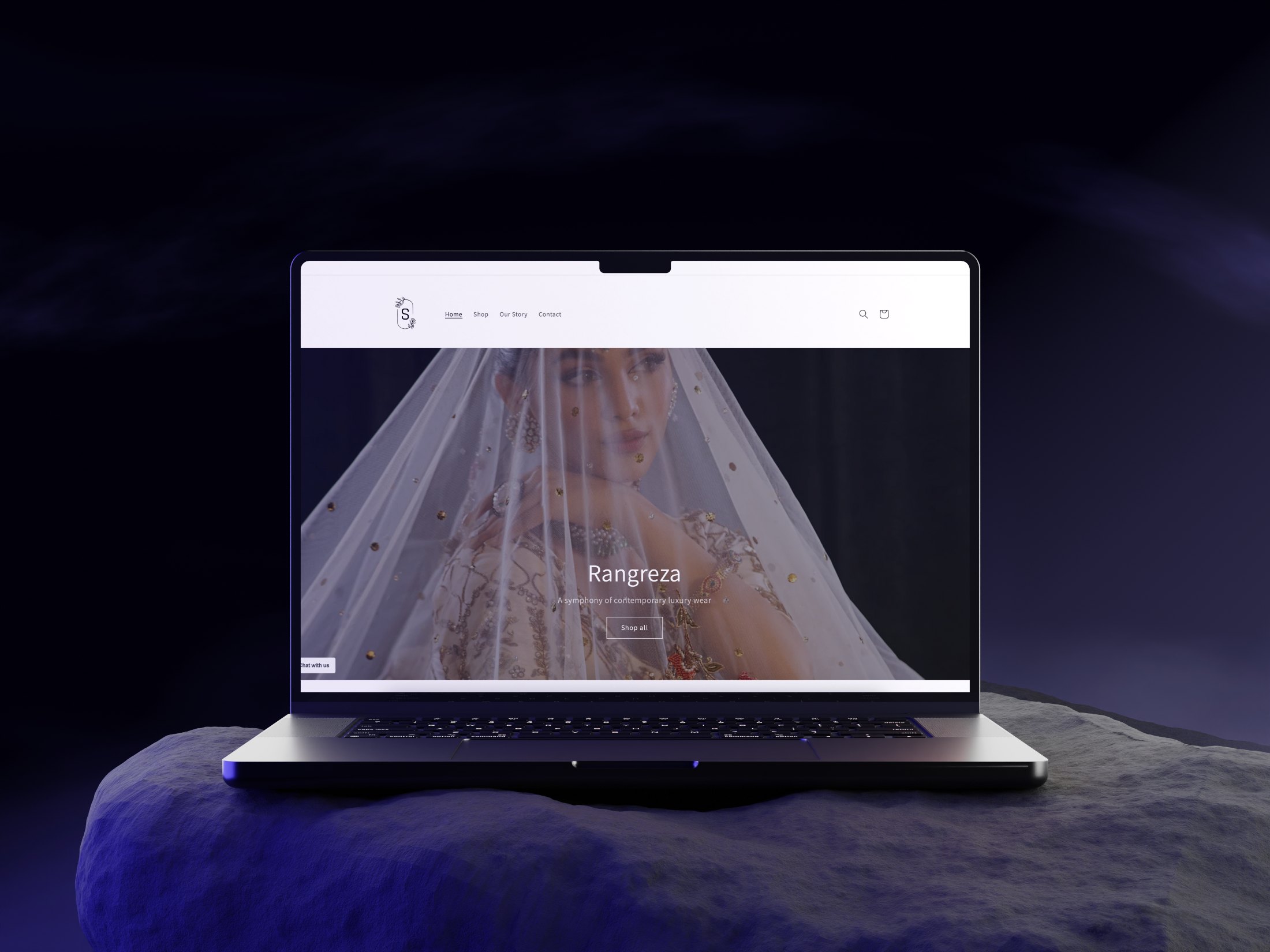 The Shantellé storefront homepage, the Rangreza campaign, on a laptop