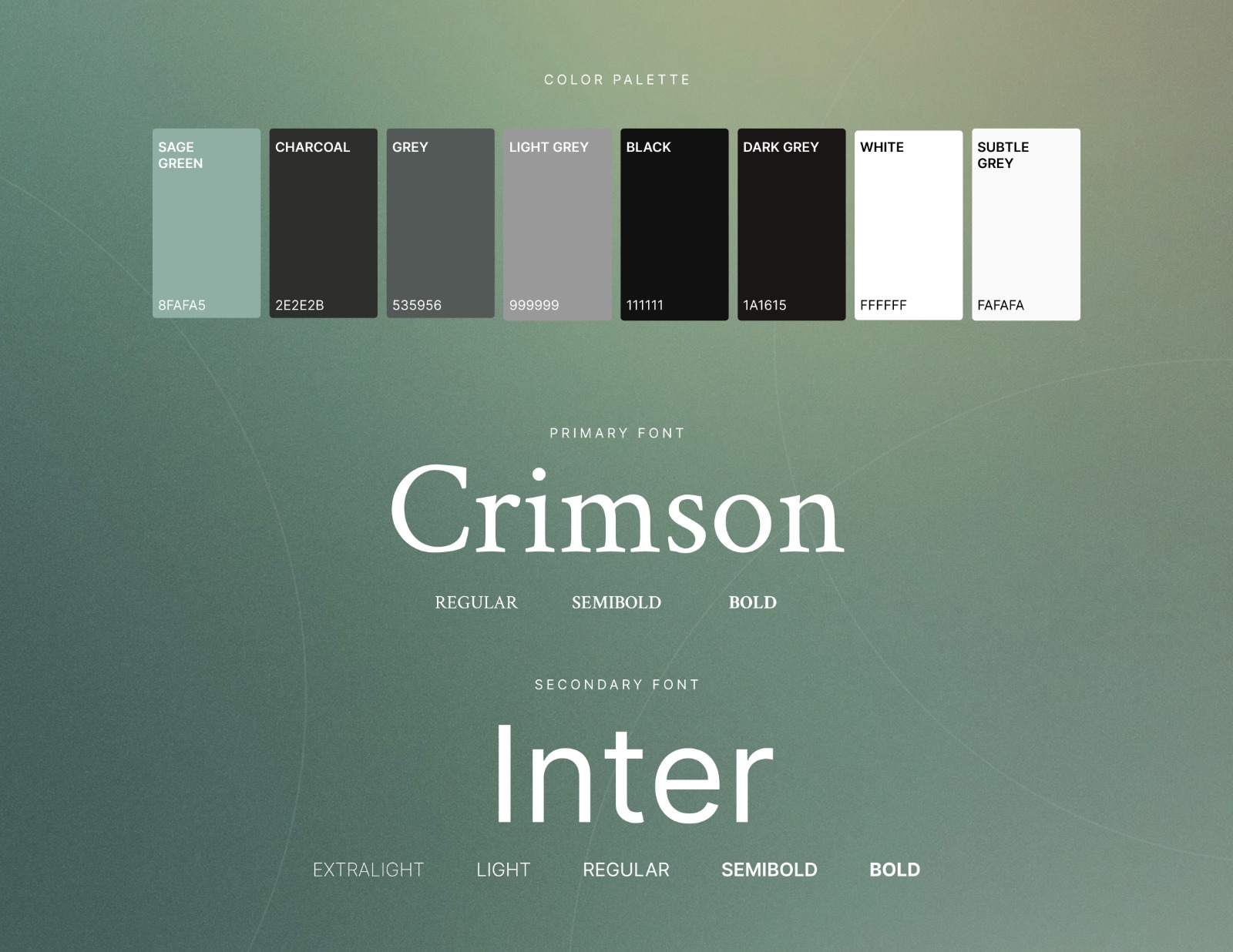Brand colour palette and typefaces