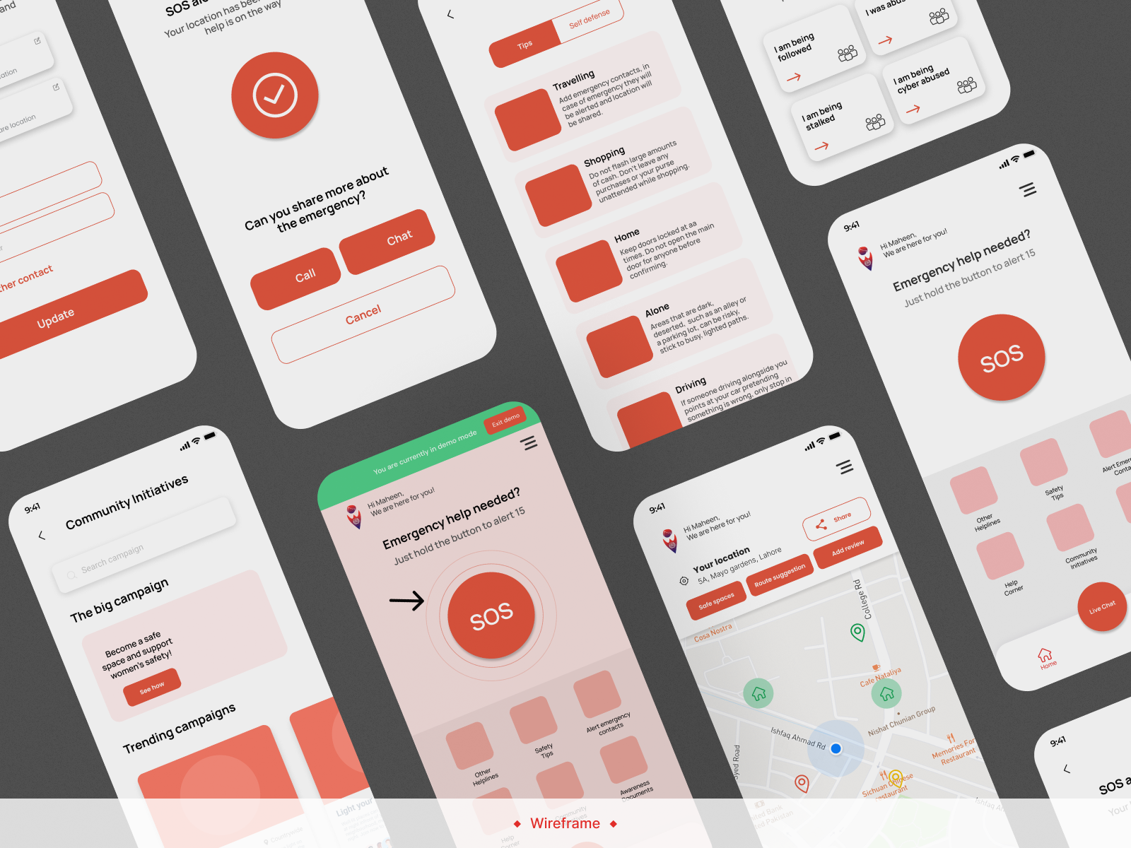 Wireframes of the redesigned app